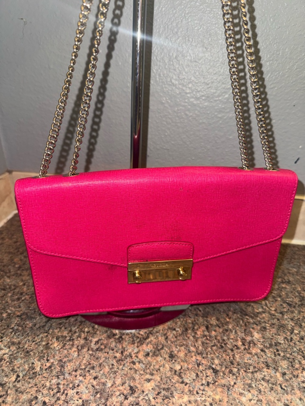 Furla Bright Barbie Pink Chain Shoulder/crossbody bag EUC